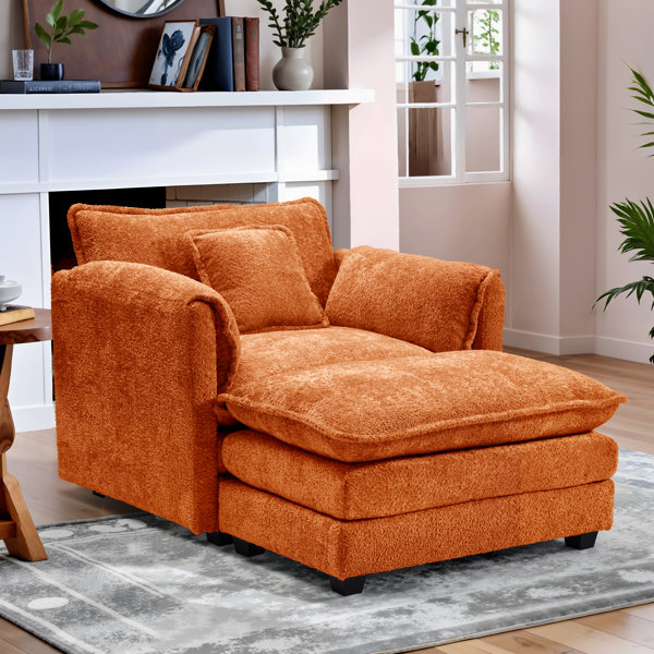 Mercer41 Oversized Chair With Ottoman Comfy Chenille Accent Chair